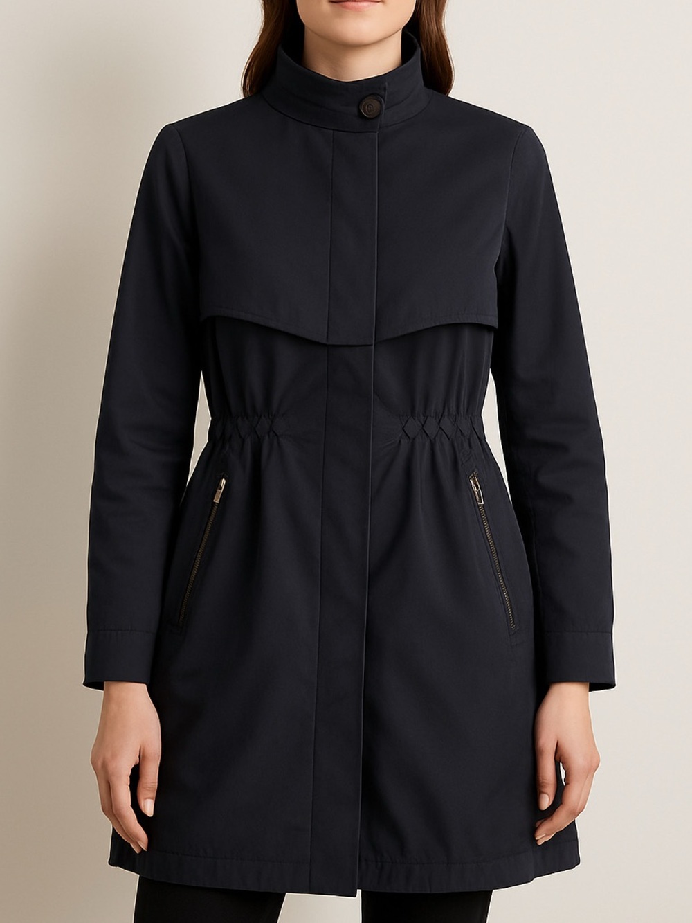 Brunello Cucinelli Drawstring Waist rain Coat jacket dark blue size EU 44/US8